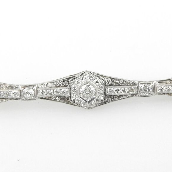 Vintage 14 Karat White Gold and Diamond Bar Pin - Picture 1 of 9